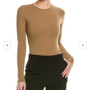 Wolford Tan Brown Round Neck Long Sleeve Bodysuit